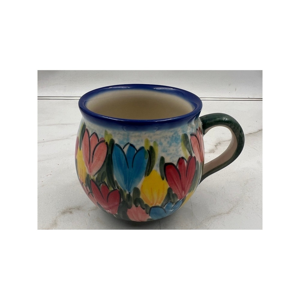 Uno Alla Volta Polish Pottery Bubble Mug Hand Painted Tulip Unikat E Baran